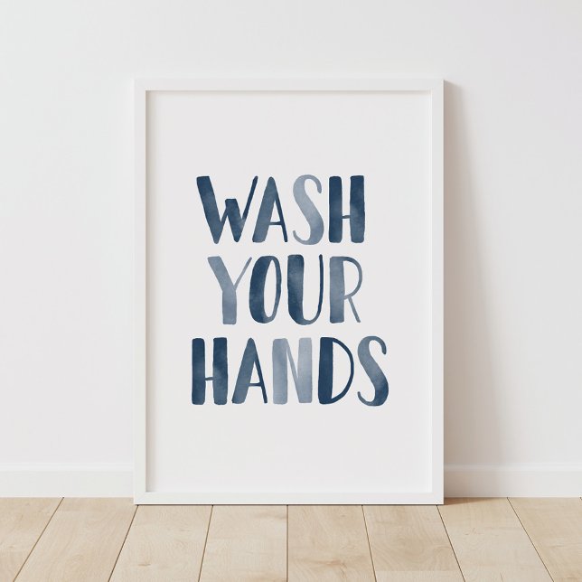 Tvätta Poster Händer Navy Blue Kids Bathroom (Skapare uppladdad)