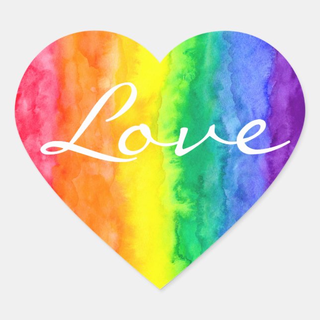 Tvätta regnbåge vattenfärg hjärtformat klistermärke (Framsida)