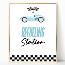 Tvätta Station Blue Tävling-Bord-tecknet för dräne Poster