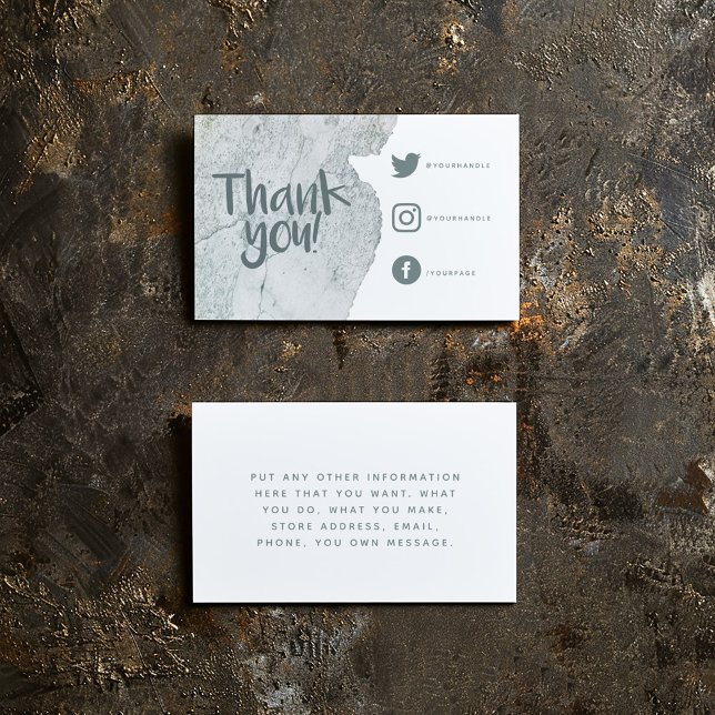 Tvätta tack för att du infogar Social-länkkort Tilläggskort (Stone watercolor thank you insert Card for customer orders with social media details and message)
