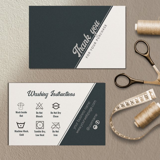 Tvättande instruktioner Svartvit Grått Tack Bu Visitkort (Washing Instructions Black White Gray Thank You Bu Business Card)