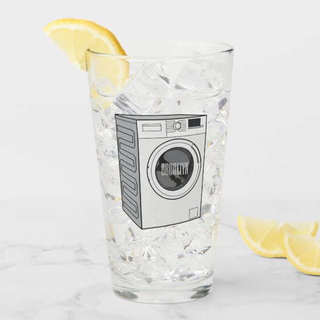 Tvättar illustration av tecknaden maskin glaskopp (Framsida Ice)