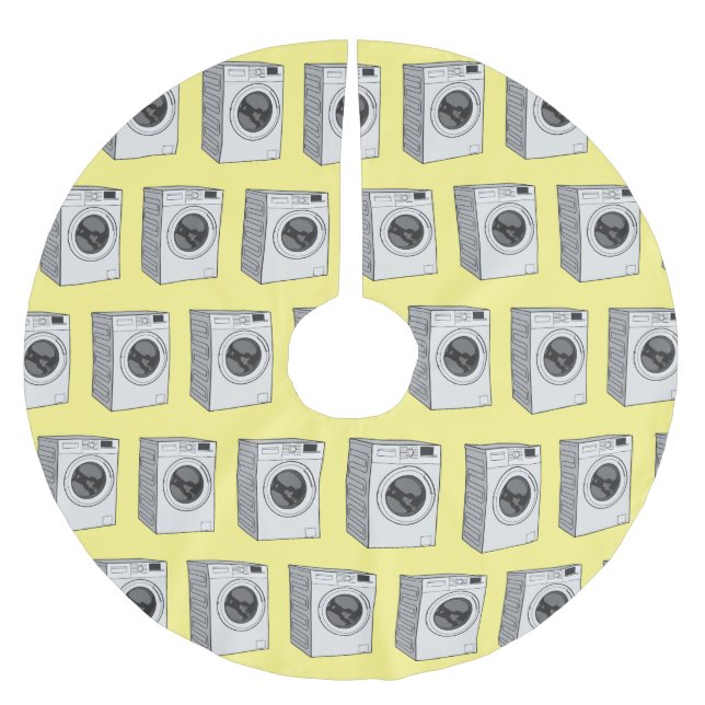 Tvättar illustration av tecknaden maskin julgransmatta borstad polyester (Framsidan)