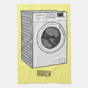 Tvättar illustration av tecknaden maskin kökshandduk