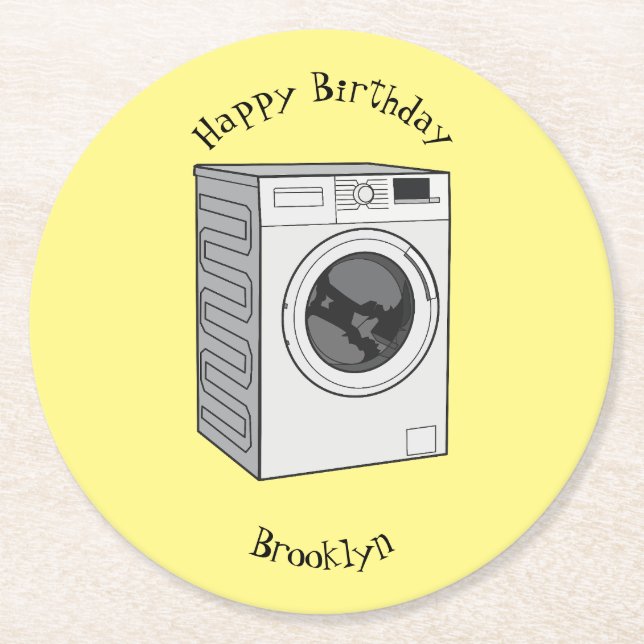 Tvättar illustration av tecknaden maskin underlägg papper rund (Framsidan)