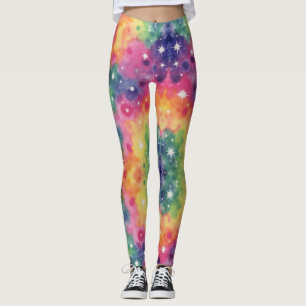 Tvättar Rosa Orange Gult Grönt Galaxy Leggings