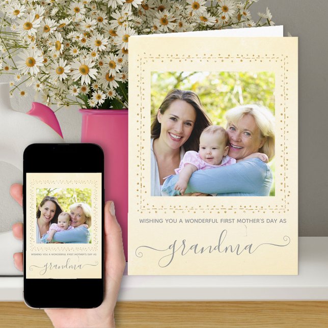 Tvättat av foto med Gulten Första Mors dag Kort (Grandma first mother's day card with photo)