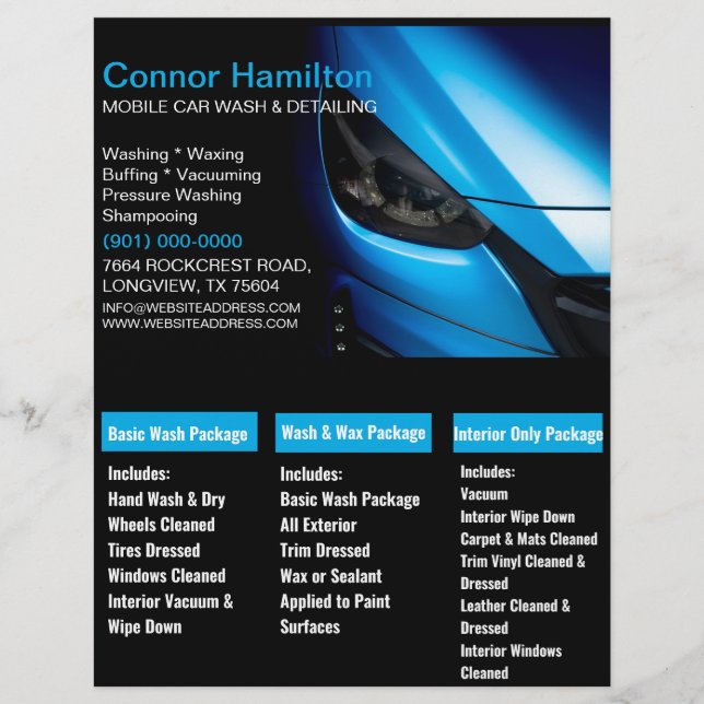 Tvättat av svart, blå mobilt elegant  detaljer reklamblad (Framsidan)