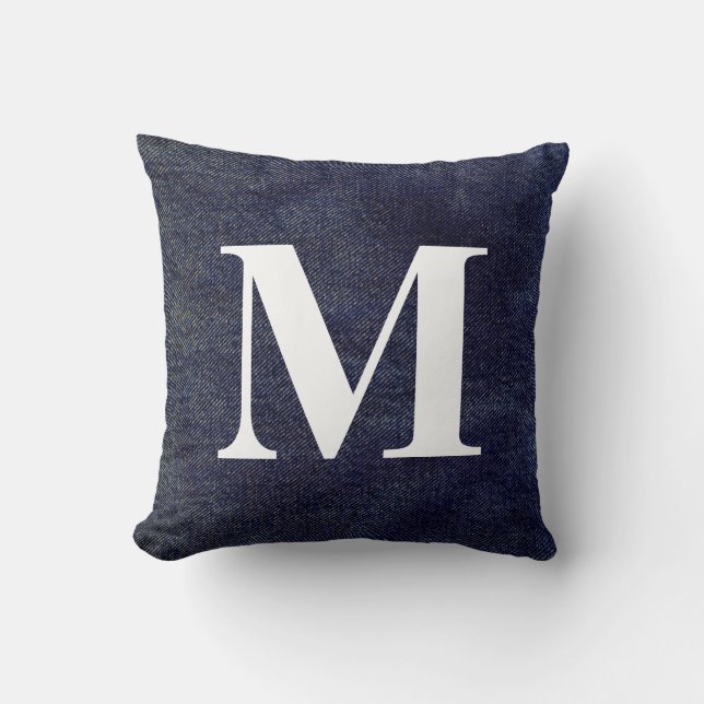 Tvättat Denim Design #7 med Monogram Kudde (Framsida)