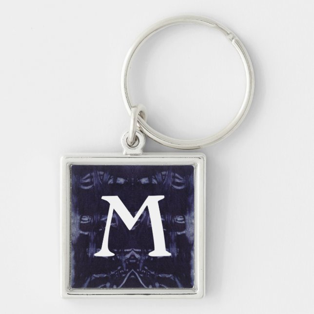 Tvättat Denim Design #8 på Emporio Moffa Fyrkantig Silverfärgad Nyckelring (Framsidan)