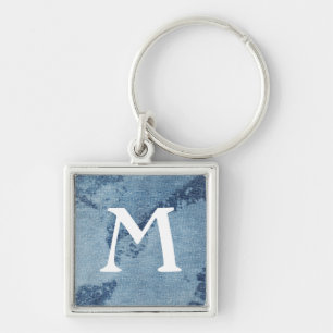 Tvättat Denim Design #9 på Emporio Moffa Fyrkantig Silverfärgad Nyckelring