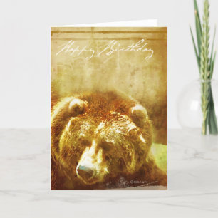 Tvättat målat Grizzly Bear Birthday Card Kort
