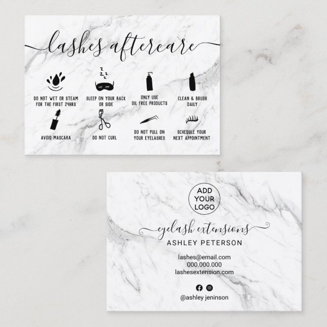 Tvättbilder eftervårdsillustrationer chic vit marm visitkort (Fram/baksida)