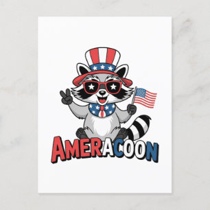 Tvättbjörn Americoon Patriotisk 4 juli Amerika Inbjudan Vykort