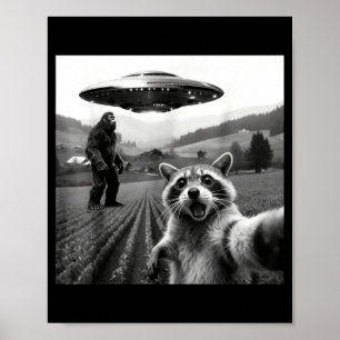 Tvättbjörn Bigfoot Selfie Ufo Rolig Tvättbjörn Uto Poster