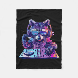 Tvättbjörn Dj Edm Techno House Musik Roligt Djur K Fleecefilt
