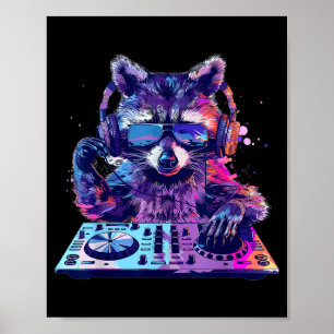Tvättbjörn Dj Edm Techno House Musik Roligt Djur K Poster