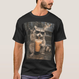 Tvättbjörn Dricker Iced Coffee Meme Roligt Djur T Shirt