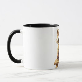 Tvättbjörn dricker iskaffe mugg