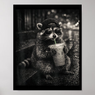 Tvättbjörn dricker iskaffe rolig djur meme män poster