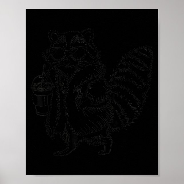 Tvättbjörn dricker iskaffe rolig djur meme män poster (Framsidan)
