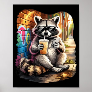 Tvättbjörn dricker iskaffe rolig djur meme män poster