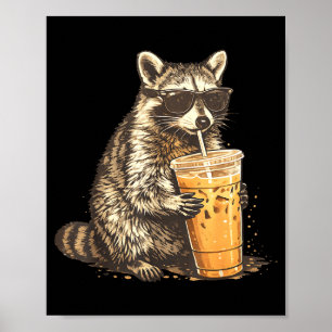 Tvättbjörn dricker iskaffe rolig djur meme män poster