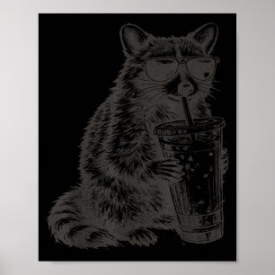 Tvättbjörn dricker iskaffe roligt för män, kvinnor poster