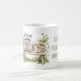 Tvättbjörn Fågel på Bänk Bästa Vänner För Evigt Kaffemugg