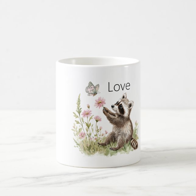 Tvättbjörn Fjäril Blommor Kärlek Kaffemugg (Center)