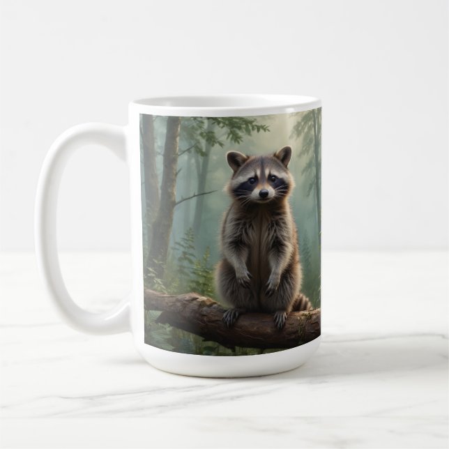 Tvättbjörn i skog kaffemugg (Vänster)