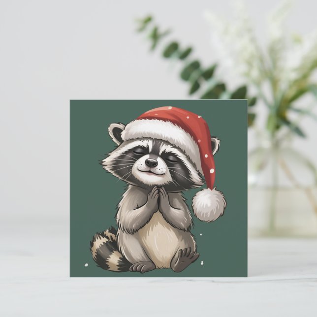 Tvättbjörn jul djur tomte mössa jul julkort (Stående Fram)