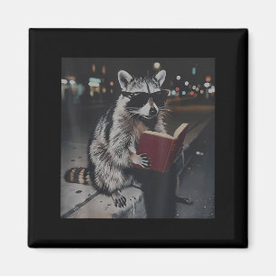 Tvättbjörn läser bok rolig djur meme bokälskare magnet