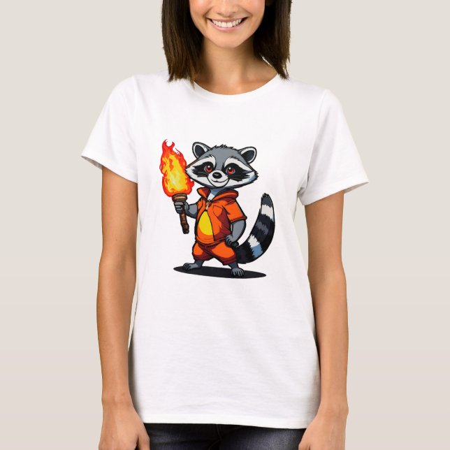 Tvättbjörn med fackla t shirt (Framsida)