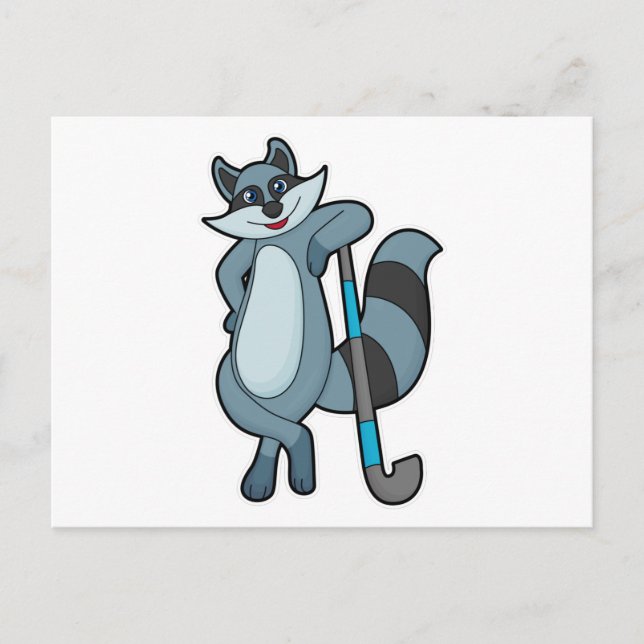 Tvättbjörn på hockey med hockeyklubba vykort (Framsida)