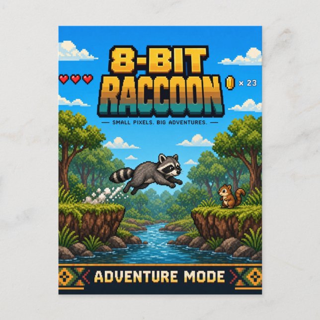 Tvättbjörn, Retro 8-Bit Pixel Art Vykort (Framsida)