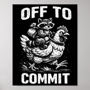 Tvättbjörn Ridande Höna För Att Genomföra Mjukvaru Poster