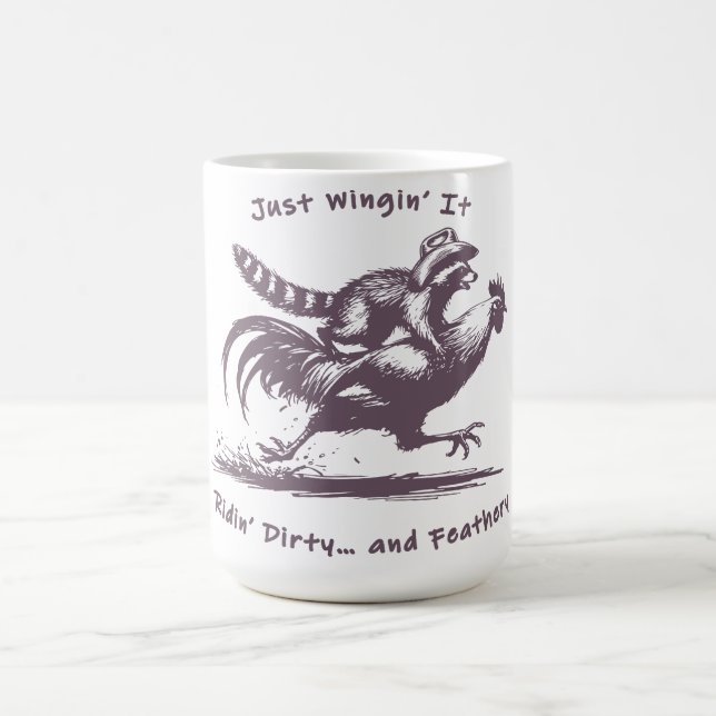 Tvättbjörn Ridande Tupp – Ladugårds Rodeo Cowboy Kaffemugg (Center)