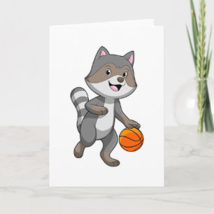 Tvättbjörn som basketspelare med basketboll kort