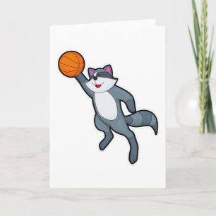 Tvättbjörn som basketspelare med basketboll kort