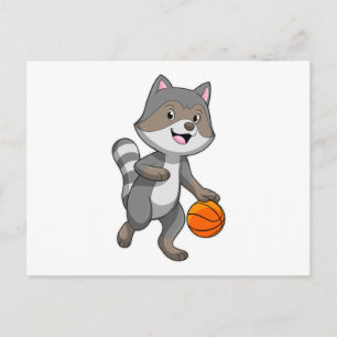 Tvättbjörn som basketspelare med basketboll vykort