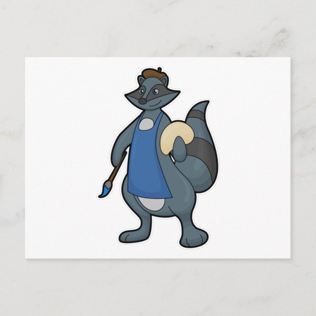 Tvättbjörn som målare med pensel vykort (Framsida)