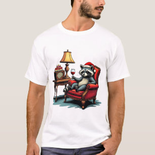 Tvättbjörn som sitter i en stol och dricker vin un t shirt