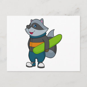 Tvättbjörn som Snowboardåkare med Snowboard Vykort
