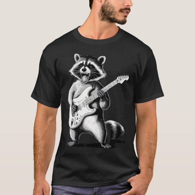 Tvättbjörn som spelar gitarr Rock And Roll-present T Shirt (Framsida)