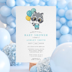 Tvättbjörn Söt Akvarell Pojke Baby Shower Inbjudningar