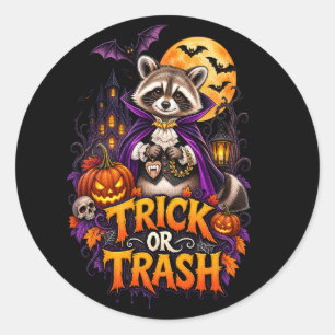 Tvättbjörn Trick or Trash Vampyr Halloween  Runt Klistermärke