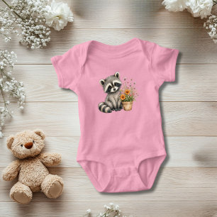 Tvättbjörn Vilda Blommor Babyflicka Present T Shirt