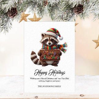 Tvättbjörn virkad God Jul Holiday Kort