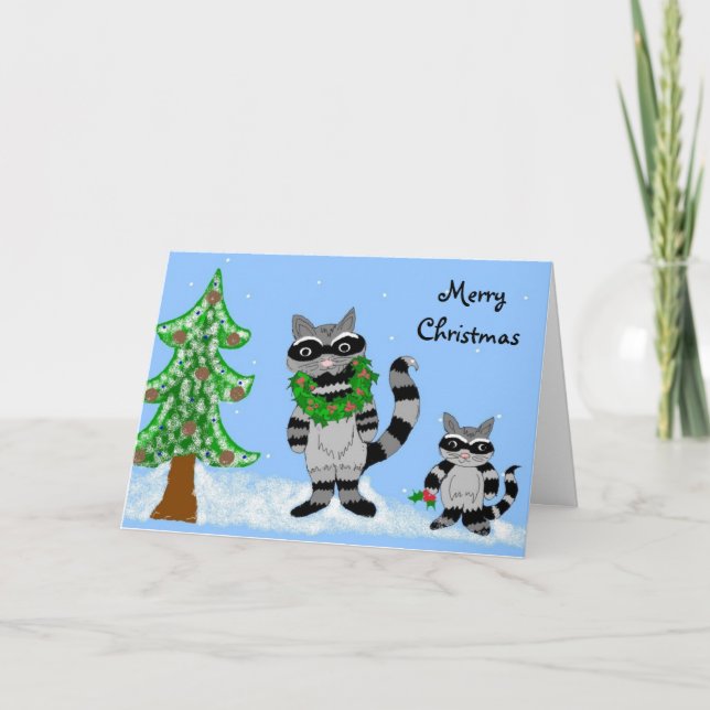 Tvättbjörnar God Jul Helgkort (Framsida)